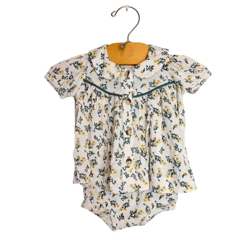 Kate Quinn Baby Girls Floral Bamboo Viscose Top and Bloomers Set Yellow 3-6M